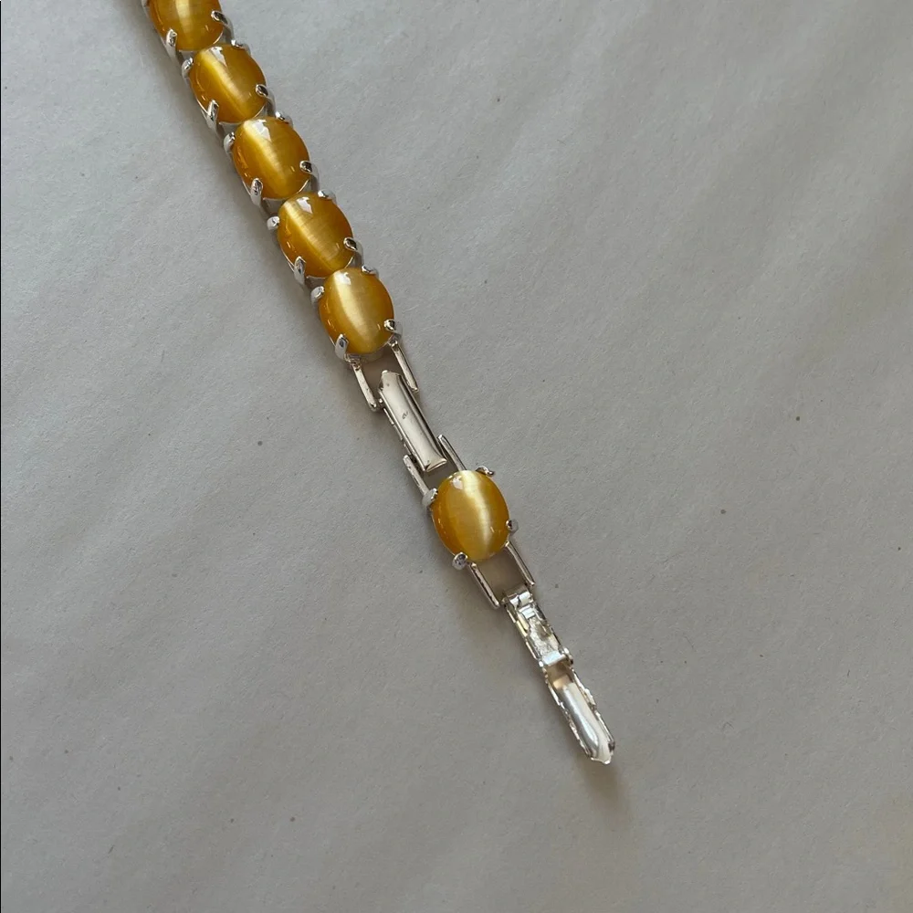VTG Avon 9” Bracelet | Silver Tone Link Design | Citrine Topaz Birthstone Look